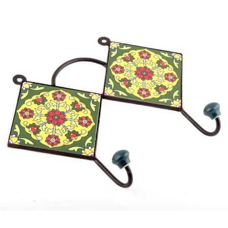 Forest Green And Red Ceramic Flower Tiles Hooks